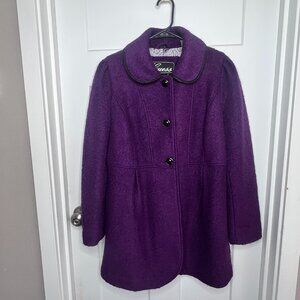 Guess Women's Size Large Deep Purple Peacoat with Bow- Winter Coat - Wool Blend